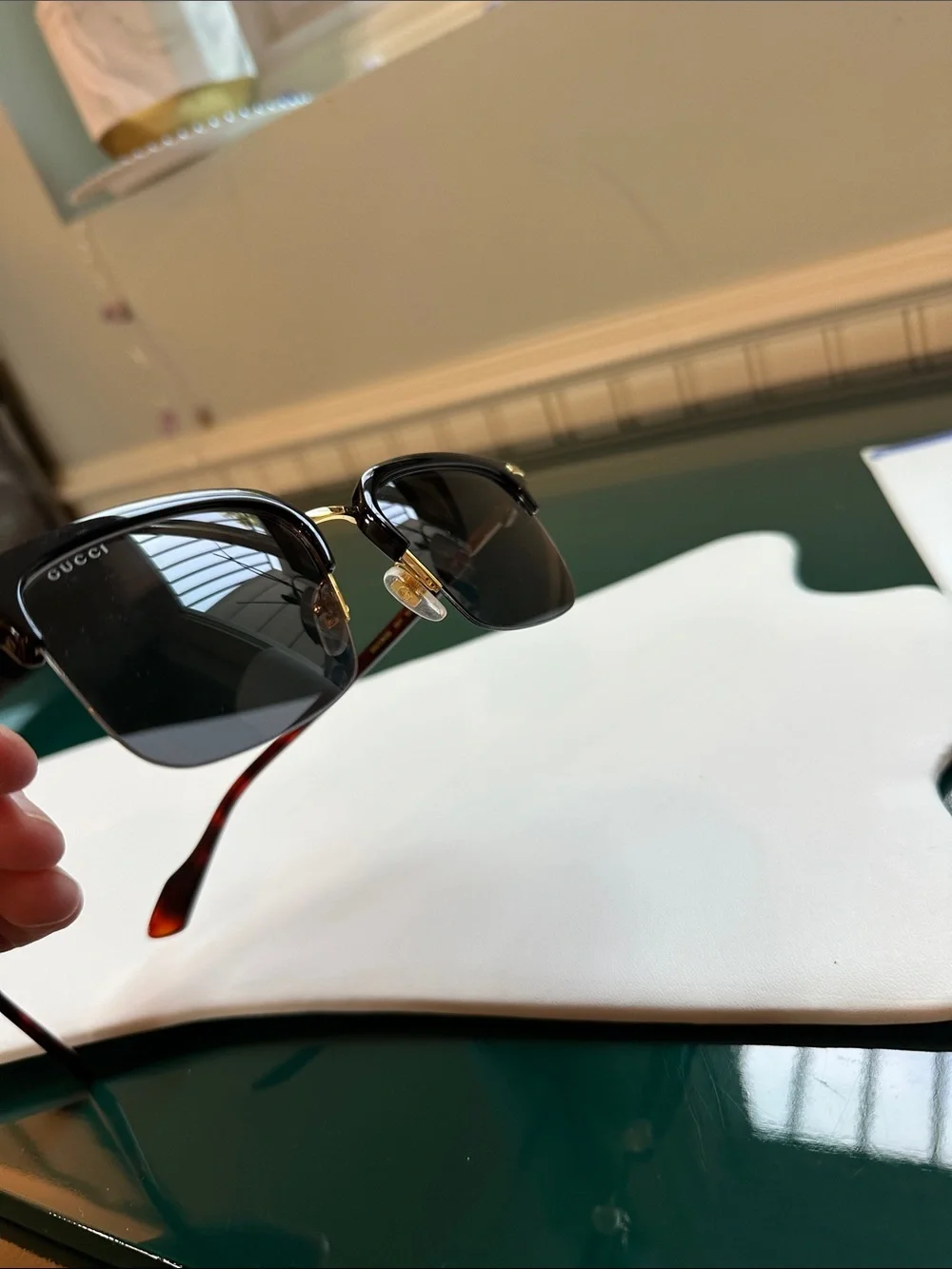 Gucci Men’s Square Sunglasses in Black and Gold-Tone